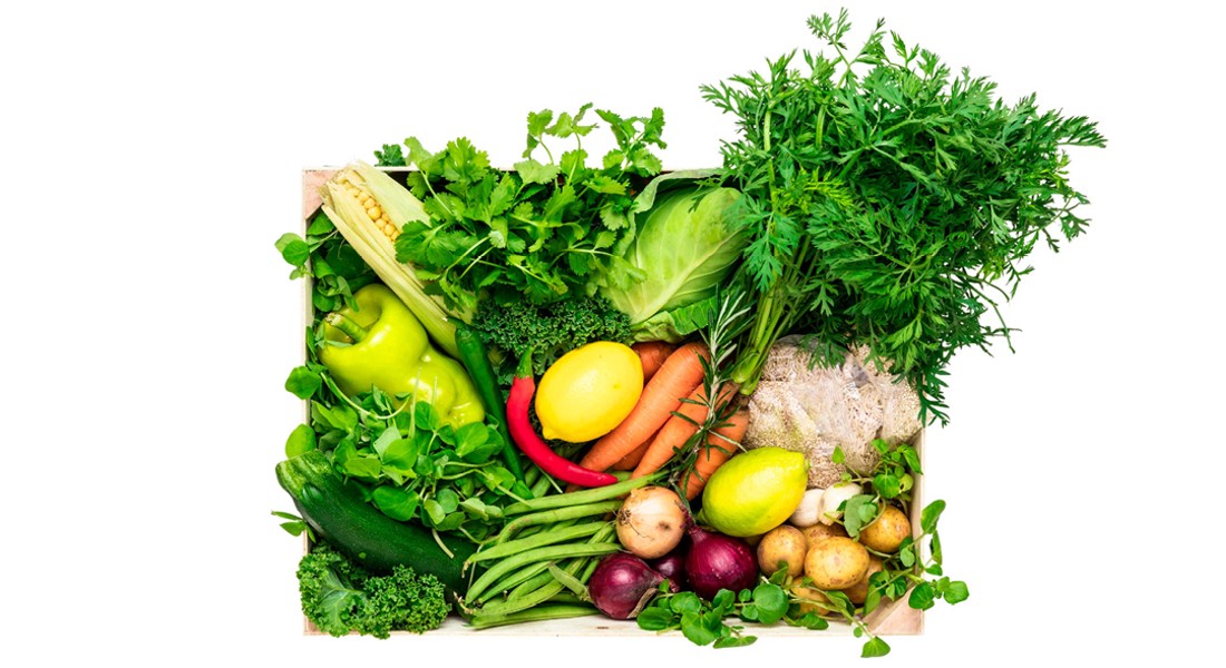Billede af grøntsager i en kasse