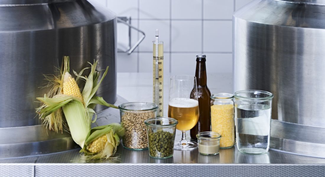 Image of different foods and drinks on a laboratory table Image of different foods and drinks on a laboratory table